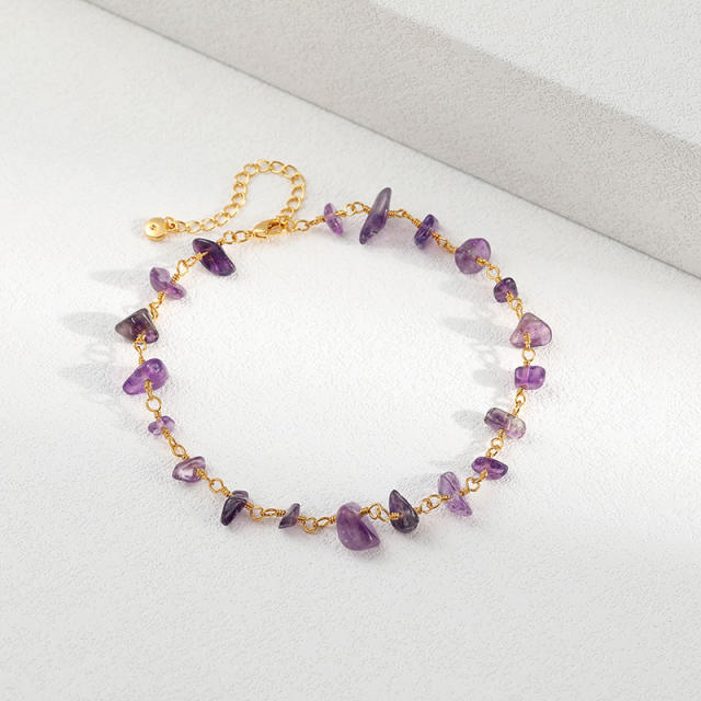 Hot sale amethyst crystal stone 18KG copper anklet