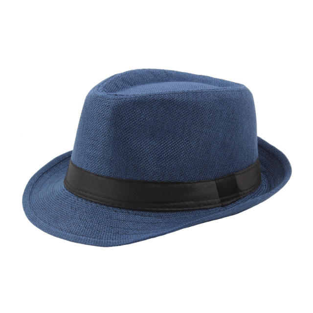 Outdoor flax material fedora hat for men