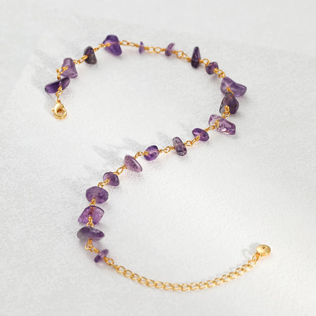 Hot sale amethyst crystal stone 18KG copper anklet