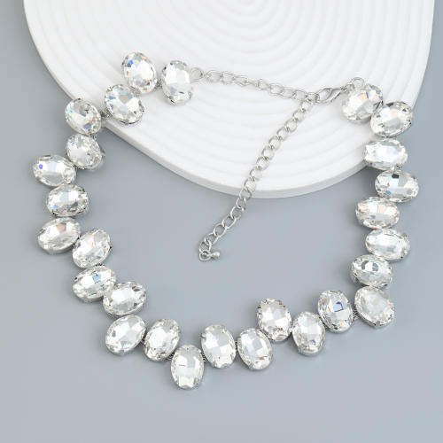Exaggerated color glass crystal statement alloy necklace