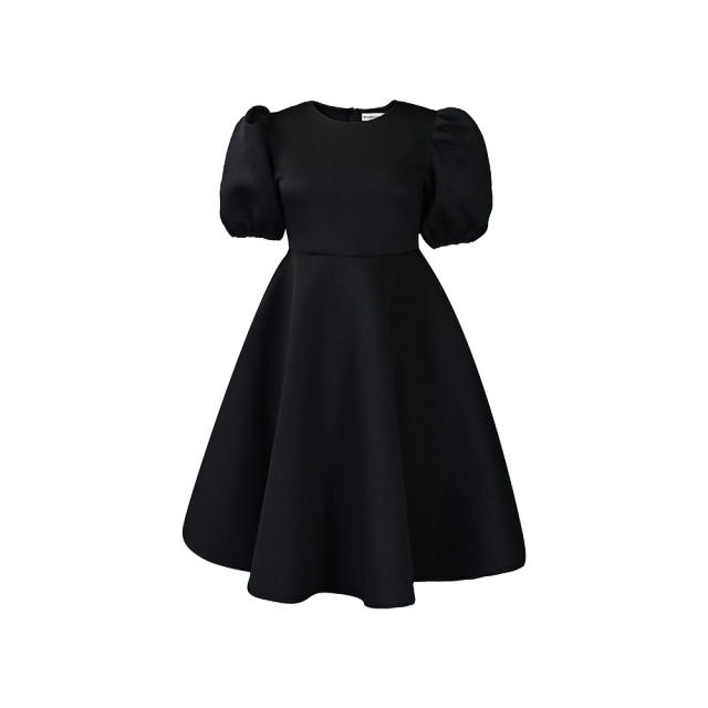 Plain color round collar A shape dress plus size