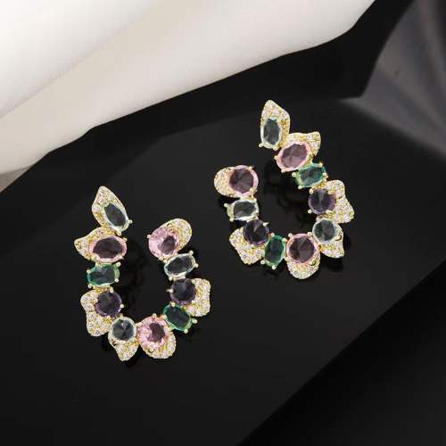 Luxury color glass crystal statement geometric earrings