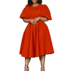 Plain color round collar A shape dress plus size