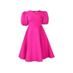 Plain color round collar A shape dress plus size