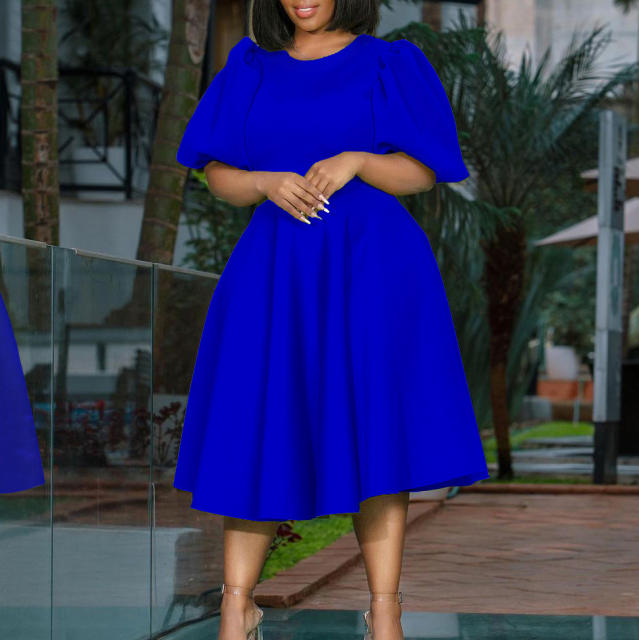 Plain color round collar A shape dress plus size