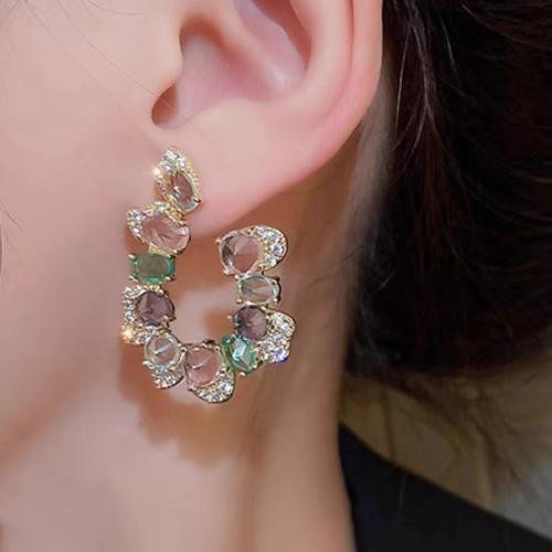 Luxury color glass crystal statement geometric earrings
