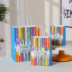 Rainbow color happy birthday kraft paper bag gift bag