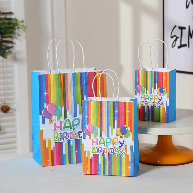 Rainbow color happy birthday kraft paper bag gift bag