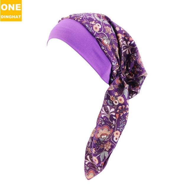 Color flower pattern satin bonnets for women