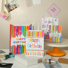 Rainbow color happy birthday kraft paper bag gift bag