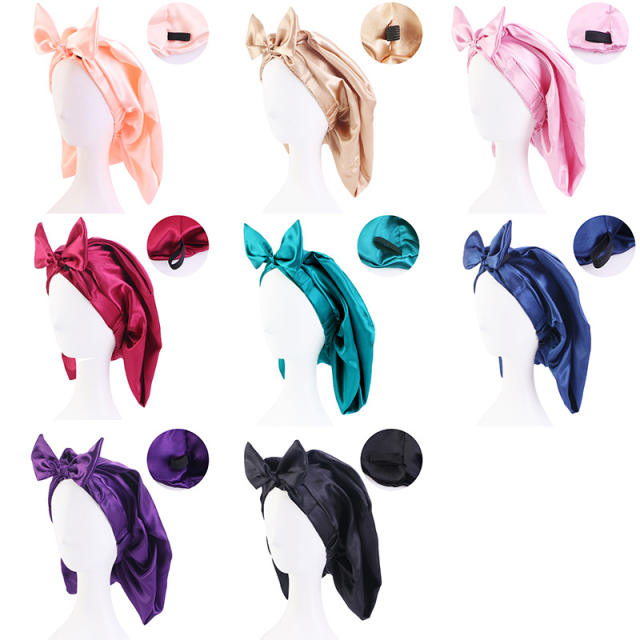 Amazon hot sale plain color satin bow bonnets