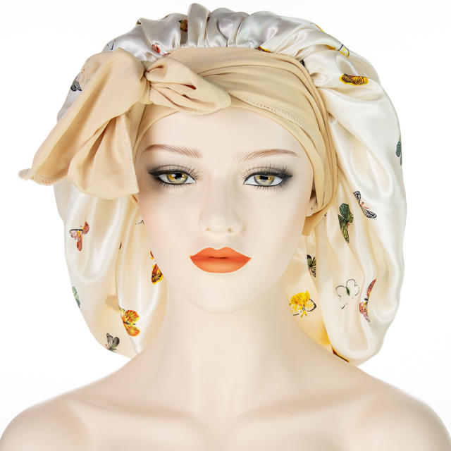 Large size floral satin scarf bonnets