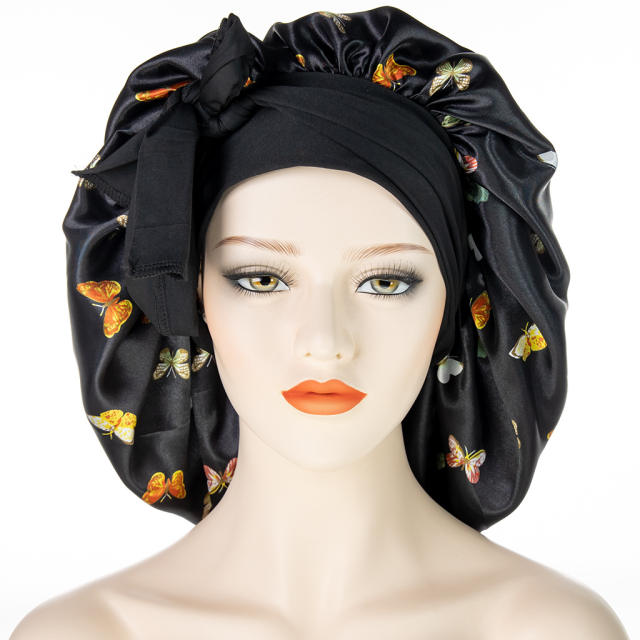 Large size floral satin scarf bonnets