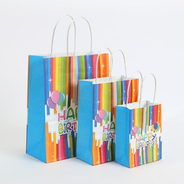 Rainbow color happy birthday kraft paper bag gift bag