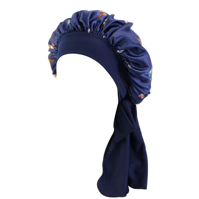 Butterfly printing satin hair scarf bonnets