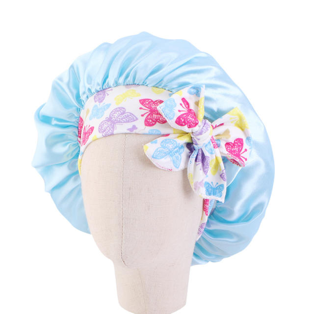 Floral bow cute satin kids bonnets