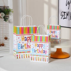 Rainbow color happy birthday kraft paper bag gift bag