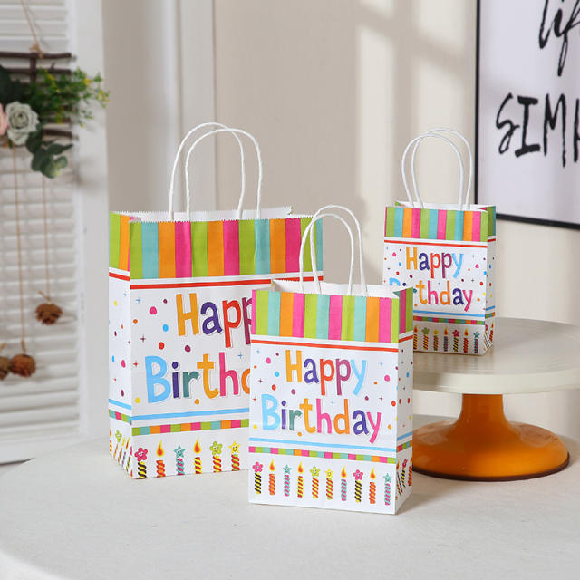 Rainbow color happy birthday kraft paper bag gift bag