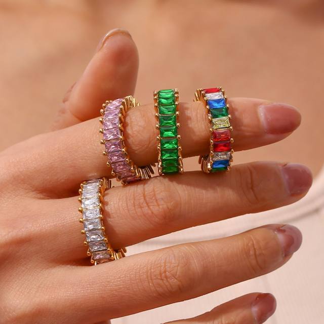 Delicate rainbow cz stainless steel necklace rings earrings