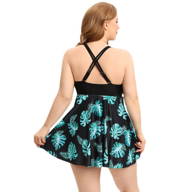 Plus size two piece skirt swimsuit