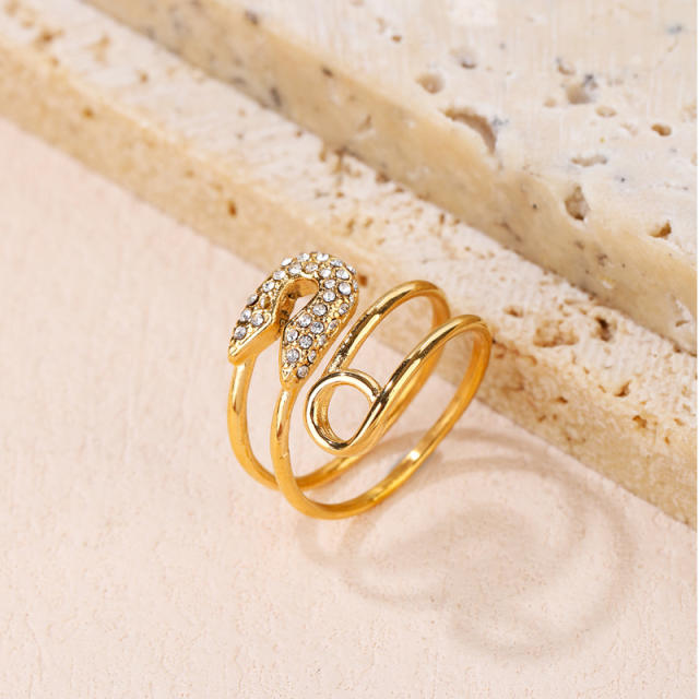 Delicate diamond paperclip stainless steel rings