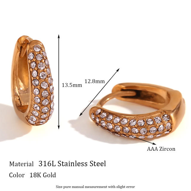 18KG stainless steel diamond huggie earrings