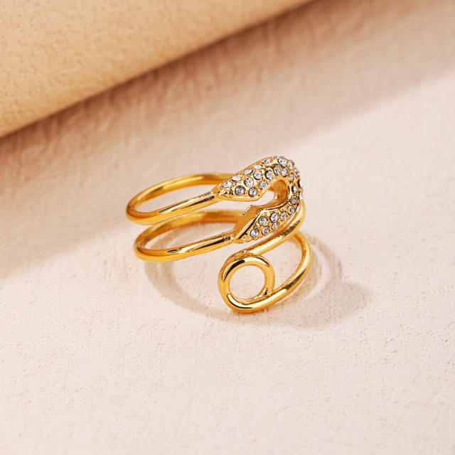 Delicate diamond paperclip stainless steel rings