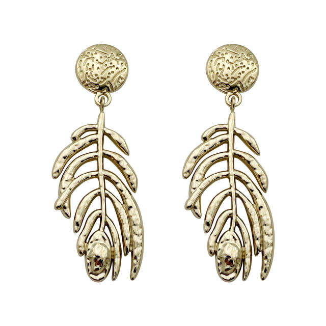 Vintage geometric leaf stainless steel earrings