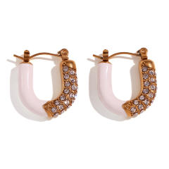 Luxury pave setting rhinestone enamel stainless steel huggie earrings