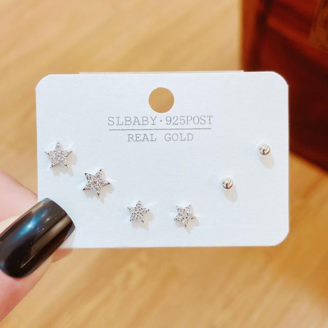 INS concise diamond star copper ear studs set