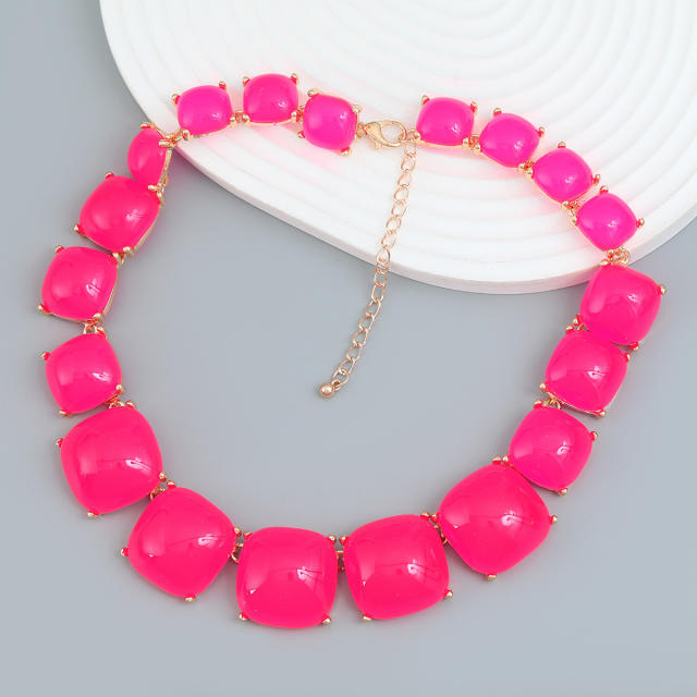 Boho color resin geometric necklace