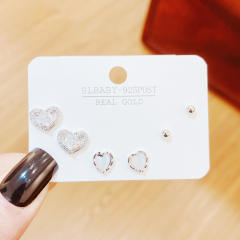 925 needle elegant opal stone heart copper earrings set