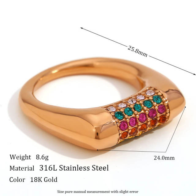 Delicate rainbow cz stainless steel necklace rings earrings