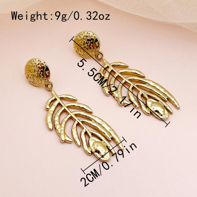 Vintage geometric leaf stainless steel earrings