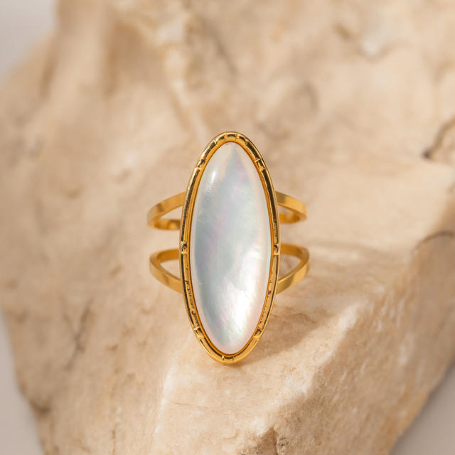 18KG oval stone stainless steel rings
