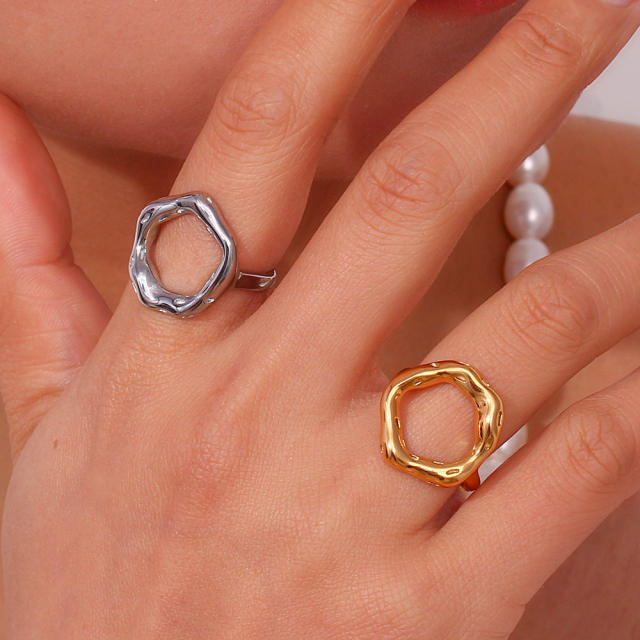 Concise geometric circle stainless steel rings