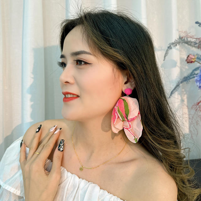 Boho floral fabric flower earrings