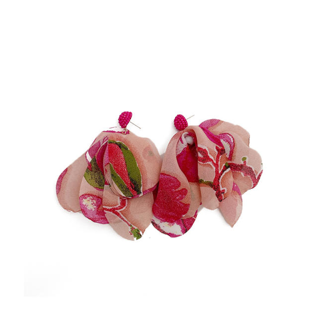 Boho floral fabric flower earrings