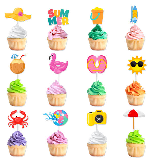 12pcs summer design party cup cake toppers