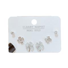 Delicate opal stone clover copper ear studs set