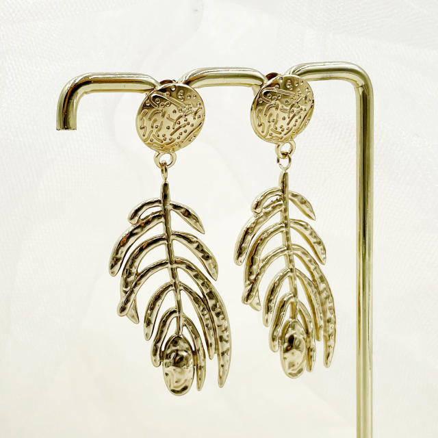 Vintage geometric leaf stainless steel earrings