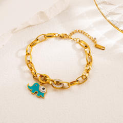 Vintage evil eye elephant charm stainless steel chain bracelet