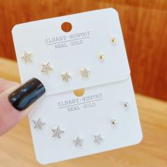 INS concise diamond star copper ear studs set