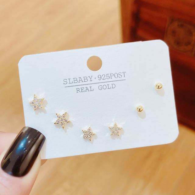 INS concise diamond star copper ear studs set