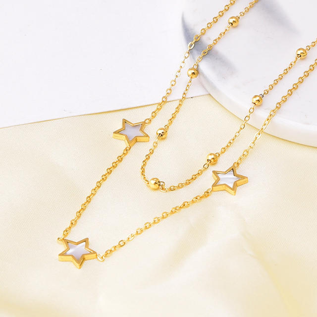 Korean fashion mother shell star two layer stainless steel necklace set