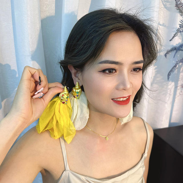 Boho creative color fabric gold color shell earrings