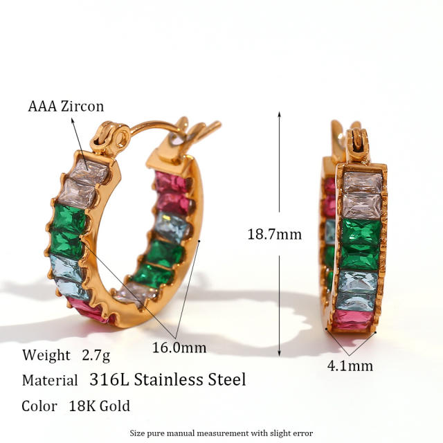 Delicate rainbow cz stainless steel necklace rings earrings