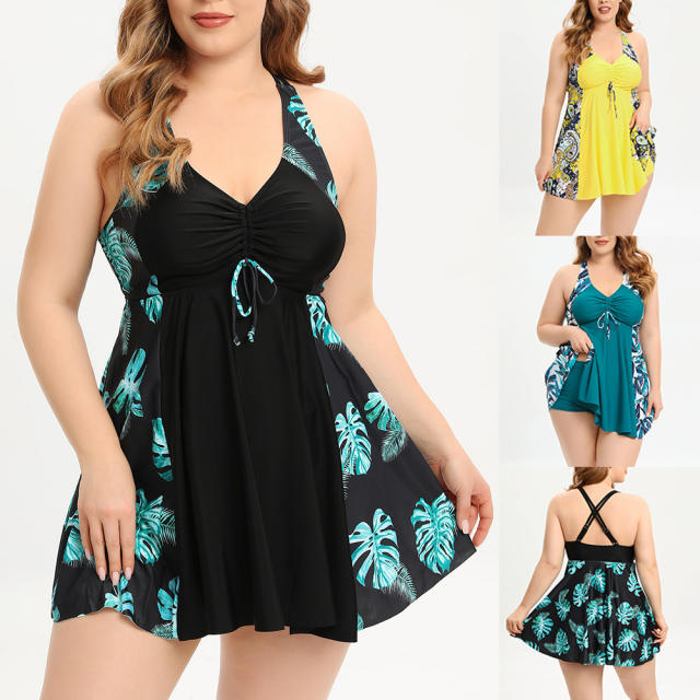 Plus size two piece skirt swimsuit
