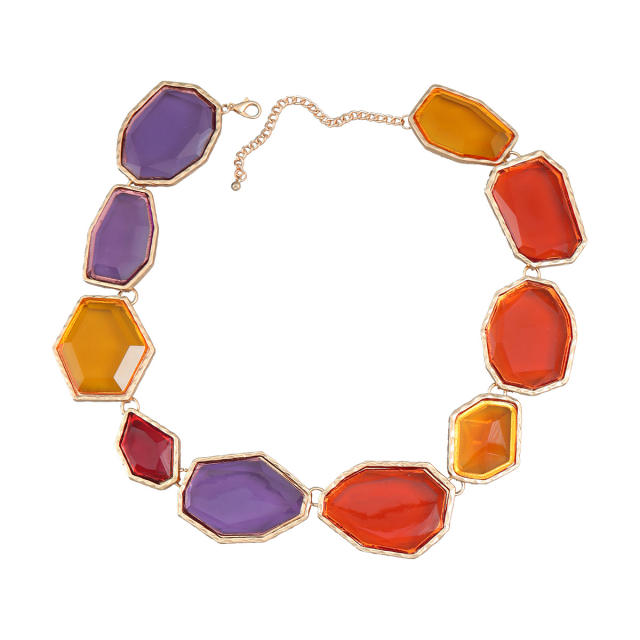 Hiphop color resin geometric alloy choker necklace
