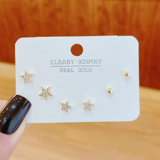 INS concise diamond star copper ear studs set
